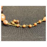 Beaded Necklace Set: Black Onyx Strand, Coral/Peach Glass & Brown Pearl Like w Gold Tone Buckle Bracelet