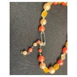Beaded Necklace Set: Black Onyx Strand, Coral/Peach Glass & Brown Pearl Like w Gold Tone Buckle Bracelet
