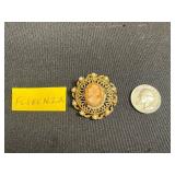 Florenza Gold Tone Cameo Pin, Napier Gold-Tone Cuban Link Necklace, Black Bead Necklace, Pink Rose Quartz Necklace & Mosaic Pin