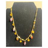 Beautiful VTG Carnegie Beaded Necklace - Pink & Yellow Beads on Gold-Tone Chain, Necklaces & Bracelet
