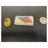 VTG Beaded Necklaces (Lot of 3) - Multicolor, Black Glass & Goldtone, Cloth Flag Pin & Mosaic Brooch