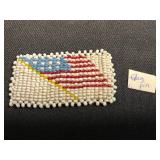VTG Beaded Necklaces (Lot of 3) - Multicolor, Black Glass & Goldtone, Cloth Flag Pin & Mosaic Brooch