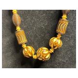 VTG Beaded Necklaces (Lot of 3) - Multicolor, Black Glass & Goldtone, Cloth Flag Pin & Mosaic Brooch