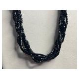 VTG Beaded Necklaces (Lot of 3) - Multicolor, Black Glass & Goldtone, Cloth Flag Pin & Mosaic Brooch