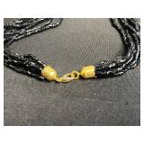 VTG Beaded Necklaces (Lot of 3) - Multicolor, Black Glass & Goldtone, Cloth Flag Pin & Mosaic Brooch