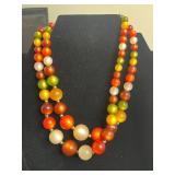 VTG Beaded Necklaces (Lot of 3) - Multicolor, Black Glass & Goldtone, Cloth Flag Pin & Mosaic Brooch