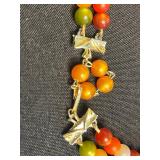 VTG Beaded Necklaces (Lot of 3) - Multicolor, Black Glass & Goldtone, Cloth Flag Pin & Mosaic Brooch