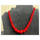 Crescent Moon Enamel & Red Coral Bead Necklaces w Bangle Bracelets & Heart Pendant