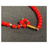Crescent Moon Enamel & Red Coral Bead Necklaces w Bangle Bracelets & Heart Pendant