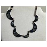 Crescent Moon Enamel & Red Coral Bead Necklaces w Bangle Bracelets & Heart Pendant