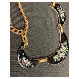 Crescent Moon Enamel & Red Coral Bead Necklaces w Bangle Bracelets & Heart Pendant