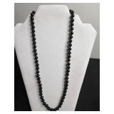 VTG Onyx Like Black Bead Necklace with Gold-Tone Leaf Brooch Pendant & Bangle Bracelets