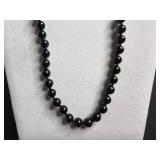 VTG Onyx Like Black Bead Necklace with Gold-Tone Leaf Brooch Pendant & Bangle Bracelets
