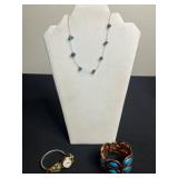 Turquoise Lot Inc Timex Quartz Gold-Tone Watch with Turquoise Bead Embellishments, Necklace & Matisse Cuff Bracelet