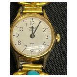 Turquoise Lot Inc Timex Quartz Gold-Tone Watch with Turquoise Bead Embellishments, Necklace & Matisse Cuff Bracelet
