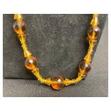 1933 Gold Tone Expo Cuff Bracelet, Black Onyx Beaded Necklace, Amber Glass Beaded Necklace, Gold Tone Bracelet w Safety Chain & More