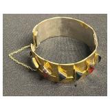 1933 Gold Tone Expo Cuff Bracelet, Black Onyx Beaded Necklace, Amber Glass Beaded Necklace, Gold Tone Bracelet w Safety Chain & More