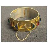 1933 Gold Tone Expo Cuff Bracelet, Black Onyx Beaded Necklace, Amber Glass Beaded Necklace, Gold Tone Bracelet w Safety Chain & More