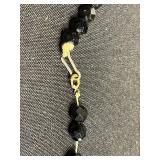 1933 Gold Tone Expo Cuff Bracelet, Black Onyx Beaded Necklace, Amber Glass Beaded Necklace, Gold Tone Bracelet w Safety Chain & More