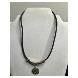 Roman or Greek Coin Pendant Necklace on Black Cord with Bead-Spacer Segments