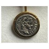 Roman or Greek Coin Pendant Necklace on Black Cord with Bead-Spacer Segments