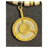 Roman or Greek Coin Pendant Necklace on Black Cord with Bead-Spacer Segments