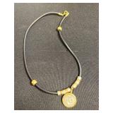 Roman or Greek Coin Pendant Necklace on Black Cord with Bead-Spacer Segments