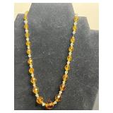 Glass Nude Pendant, Beaded Necklaces Set - Black Glass Bead Double-Strand Necklace & Amber Crystal Bead Necklace w Gold Tone Bracelet