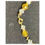 Glass Nude Pendant, Beaded Necklaces Set - Black Glass Bead Double-Strand Necklace & Amber Crystal Bead Necklace w Gold Tone Bracelet