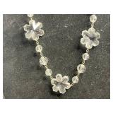 Les Bernard Crystal Floral Pendant Necklace with Faceted Beads - Clear, Silvertone Chain