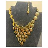 VTG Bakelite South of the Border Pin, Hammered Disc Gold-Tone Necklace, Eagle-Disc Pendant & Black Faceted Bead Necklace - Vintage Jewelry Set