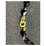 VTG Black Onyx Bead Necklace, KJL Frog Pin, & Crystal Leaf Necklace with Frog Pendant, Oscar Charlin Floral Pin