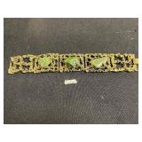 Lawrence Welk Gold-Tone Cuff Links, Bead Necklace Set with Century Green Jade Like Beads, Century Bracelet w Green Stones