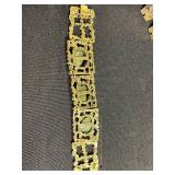 Lawrence Welk Gold-Tone Cuff Links, Bead Necklace Set with Century Green Jade Like Beads, Century Bracelet w Green Stones