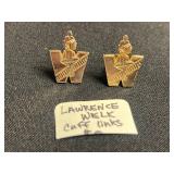 Lawrence Welk Gold-Tone Cuff Links, Bead Necklace Set with Century Green Jade Like Beads, Century Bracelet w Green Stones