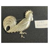 Coro Rooster Pin Brooch - Silver Tone Vintage Jewelry, Approx 3 in tall