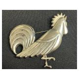 Coro Rooster Pin Brooch - Silver Tone Vintage Jewelry, Approx 3 in tall