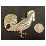 Coro Rooster Pin Brooch - Silver Tone Vintage Jewelry, Approx 3 in tall