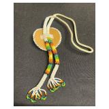 Hand-Beaded Rainbow Circular Pendant Necklace with Tassels & Dragon Pin
