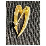 Gold-Tone Double Angel Charm Brooch with Twin Cherub Pendants on Thick Chain & "M" Pins and Pendant Inc Mamselle