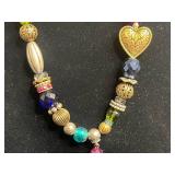 VTG Rhinestone Brooches & Chicos Beaded Necklace with Ornate Gold-Tone Heart Pendant & Tassel