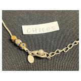 VTG Rhinestone Brooches & Chicos Beaded Necklace with Ornate Gold-Tone Heart Pendant & Tassel