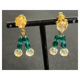 Gold-Tone Crystal Drop Earrings with Emerald Green Beads & Hobe Gemstone Ski Pin