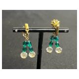 Gold-Tone Crystal Drop Earrings with Emerald Green Beads & Hobe Gemstone Ski Pin