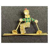 Gold-Tone Crystal Drop Earrings with Emerald Green Beads & Hobe Gemstone Ski Pin