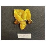 Ivania Leaf Brooch with Amber Cabochons, Copper Pin & Square/Circle Pins