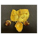 Ivania Leaf Brooch with Amber Cabochons, Copper Pin & Square/Circle Pins