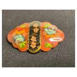 Khokhloma Style Hand-Painted Floral Lacquer Brooches
