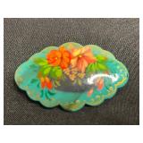 Khokhloma Style Hand-Painted Floral Lacquer Brooches