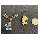 Vintage Coro Figural Gold-Tone Pin & Turquoise & Crystal Statement Brooch